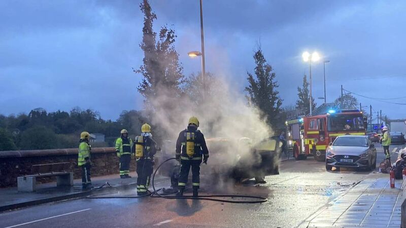 WATCH: Car on fire causes traffic chaos in Fermoy WATCH: Car on fire causes traffic chaos in Fermoy