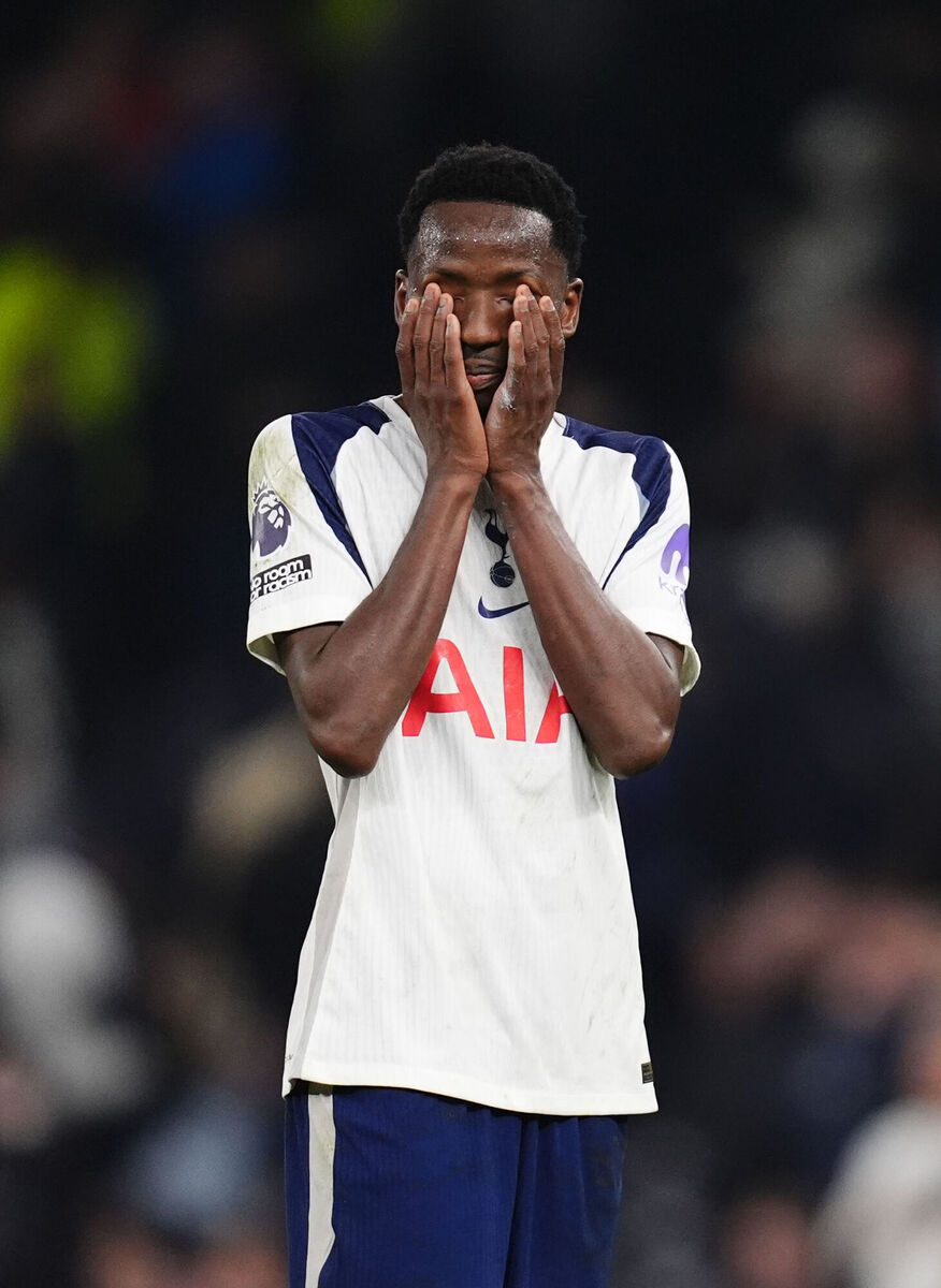 Tottenham Hotspur's Pape Matar Sarr appears dejected after the Premier League matchagainst Crystal Palace at the Tottenham Hotspur Stadium, London. Picture: John Walton/PA Wire