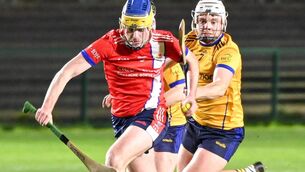 <p>MTU's Cillian McCarthy races past DCU's Cian Doyle during the All-Ireland Junior Hurling final at the MTU sports grounds. Picture: David Keane.</p>