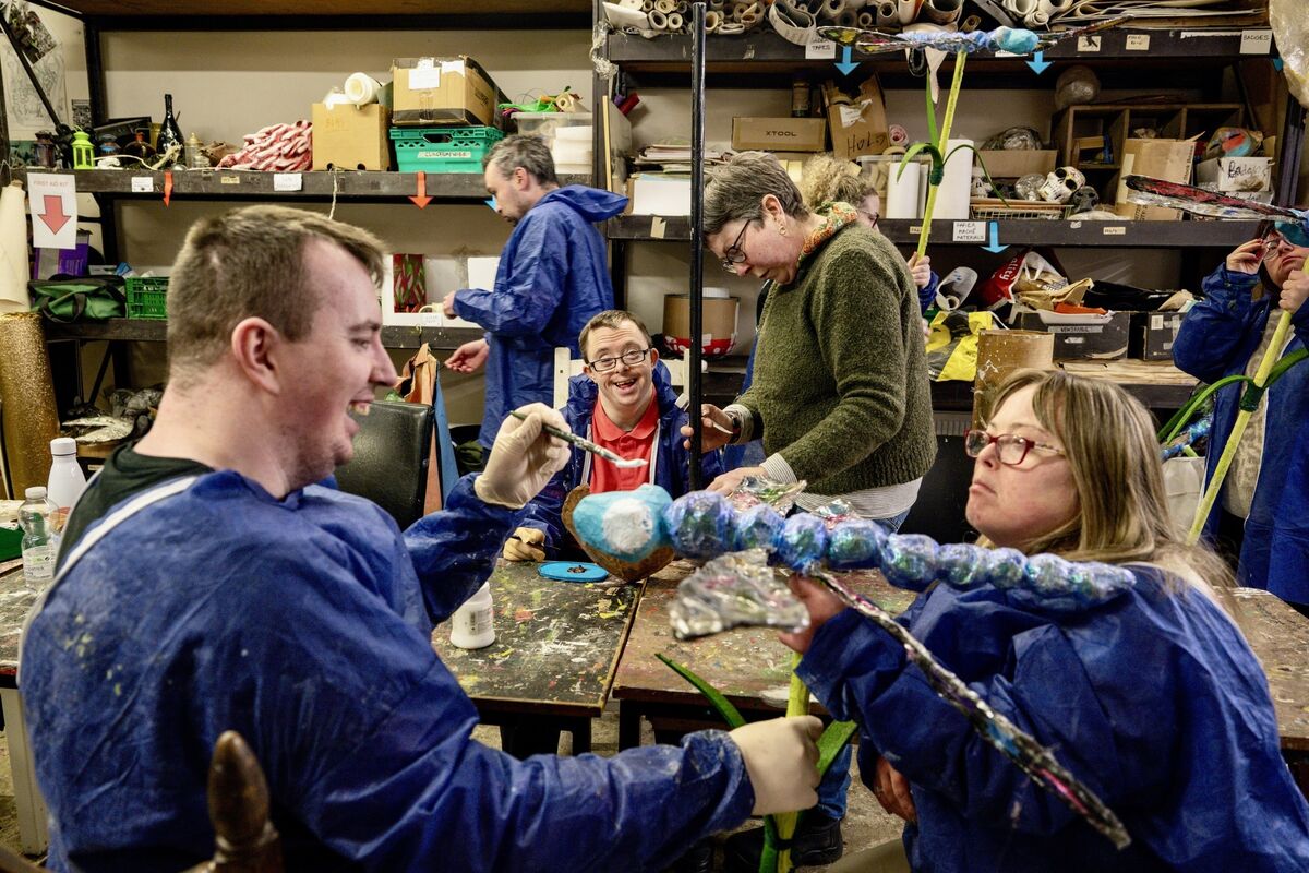 Members of the Brothers of Charity group work together on their creations during a busy Community Art Link workshop in Blackpool as preparations continue for this year’s St Patrick’s Day parade. Picture Chani Anderson