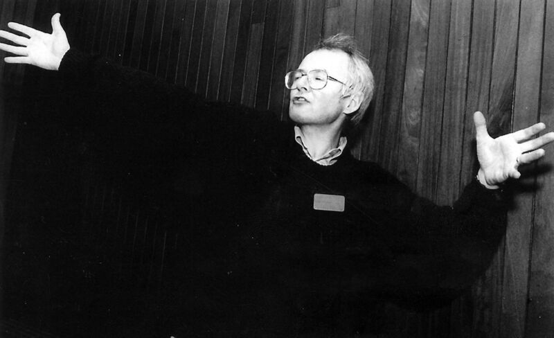 Professor Niall Ó Murchadha delivering a typically enthusiastic physics lecture with gusto - he was very passionate about the science. Professor Niall Ó Murchadha delivering a typically enthusiastic physics lecture with gusto - he was very passionate about the science.