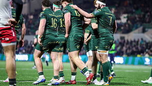 Peter Dooley is congratulated by Paul Boyle after scoring a try 13/3/2026