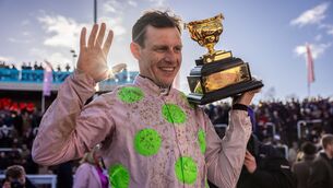 <p>UNSTOPPABLE: Jockey Paul Townend celebrates winning the Boodles Cheltenham Gold Cup. Picture: INPHO/Morgan Treacy</p>