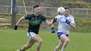 <p>FOCUSED: Cill na Martra's Eoin O'Conaill contesting for the ball with Nemo's Luke Horgan. Picture: Denis Boyle</p> <p>FOCUSED: Cill na Martra's Eoin O'Conaill contesting for the ball with Nemo's Luke Horgan. Picture: Denis Boyle</p>
