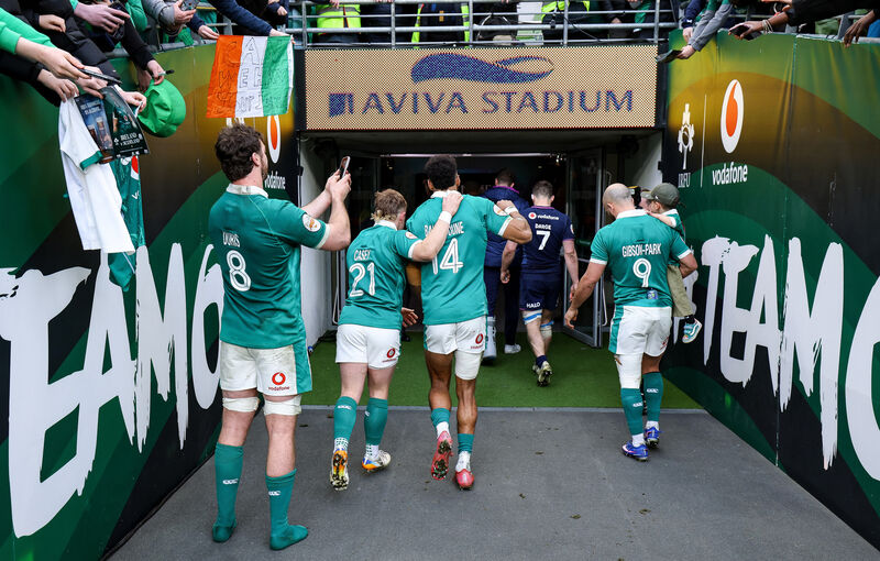 Ireland make their way in after the win over Scotland at the Aviva to seal the Triple Crown. Picture: INPHO
