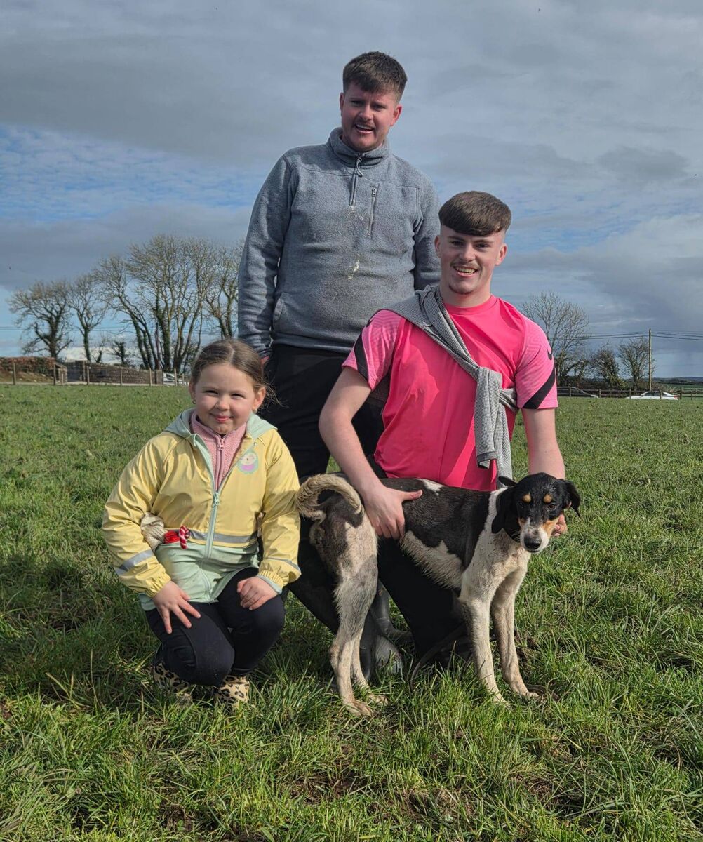 Cork Draghunting: Callum and Kyle McCarthy of Mayfield with Mossy's Diamond winner of the Clogheen Harriers Puppy Draghunt at Glenville.