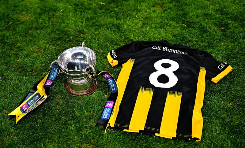 The jersey of Kilbrittain player Oisín Gillain, who passed away in 2025, with the cup during celebrations after Kilbrittain won the All-Ireland at Croke Park in January. Picture: Piaras Ó Mídheach/Sportsfile