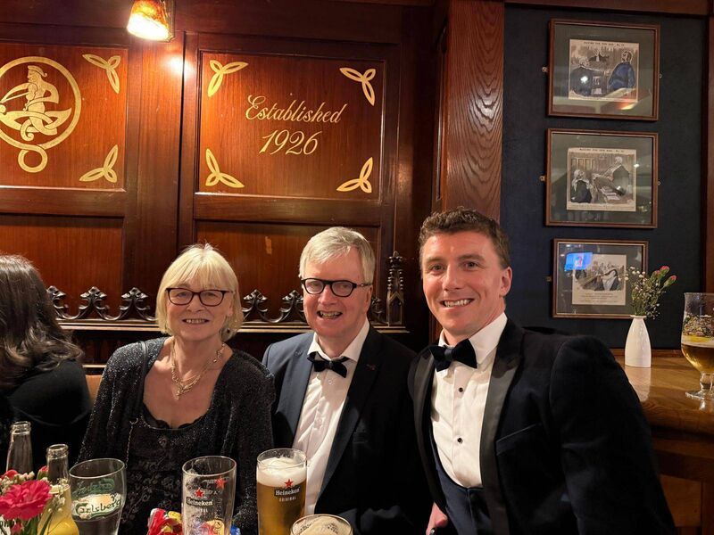 At the Jessie Buckley family and friends Oscars viewing party the Arbutus Hotel in Killarney, Rory Buckley(right) with parents Margaret and Don Buckley 