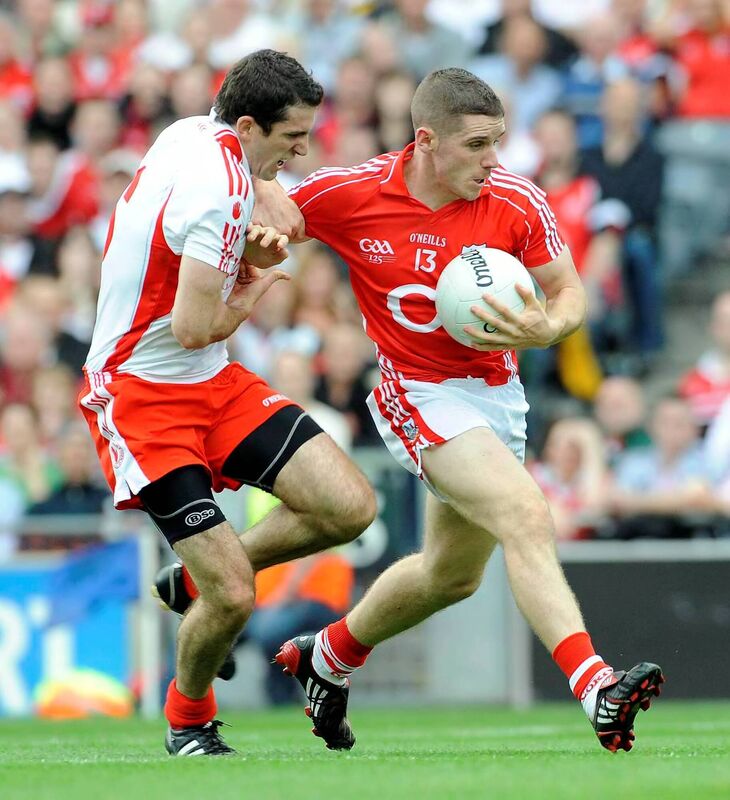 Cork's Daniel Goulding holding off Justin McMahon of Tyrone in the All-Ireland SFC semi-final at Croke Park in 2009. Picture: Dan Linehan 