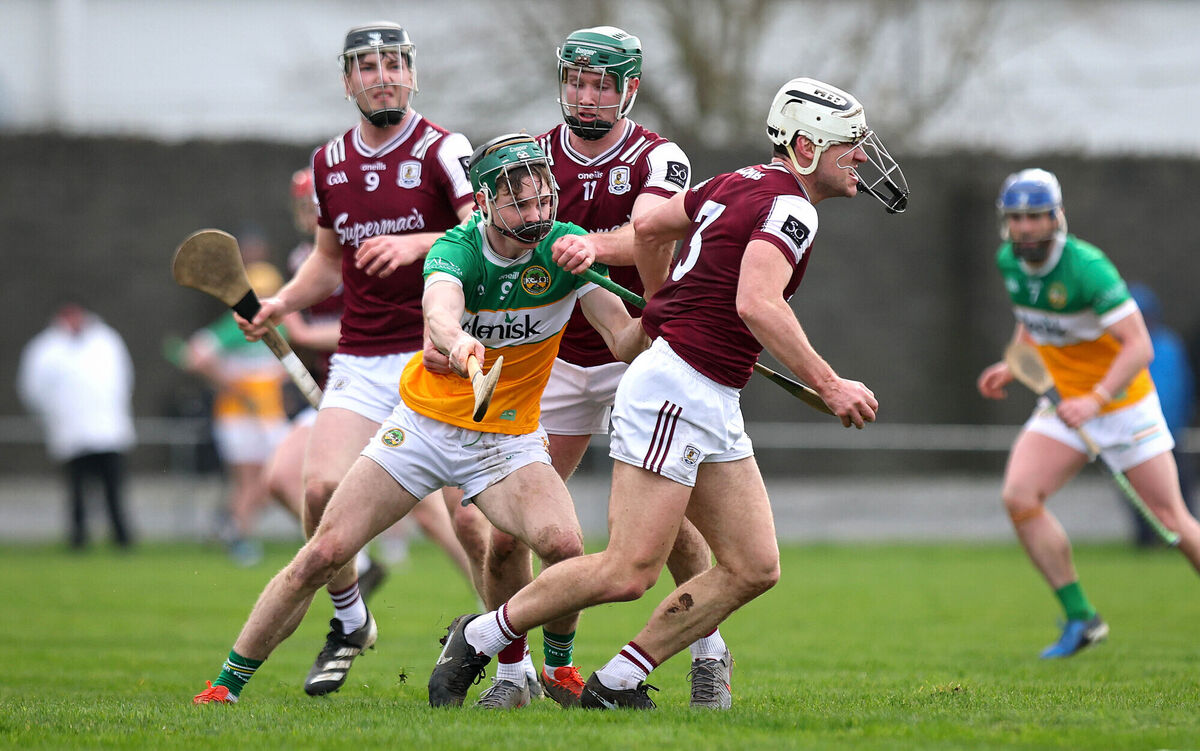 Offaly’s Ter Guinan and Daithi Burke of Galway this season. Picture: ©INPHO/Ryan Byrne