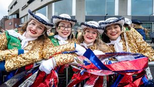<p>Anessa Moore, Jade Douglas, Olivia Wrobel and Lily Ngo of the Texas McKinney High School Royal Pride Band at the parade in Cork city. Picture: Chani Anderson.</p>