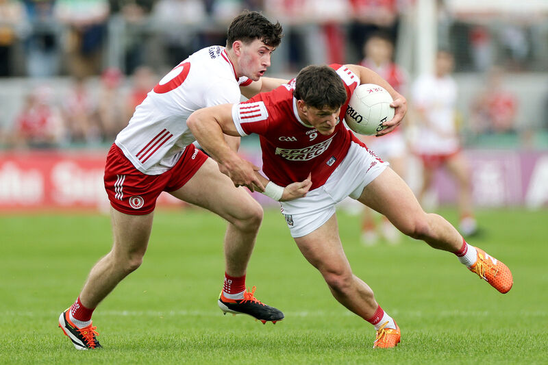 Cork's Colm O’Callaghan in action against Ciarán Daly of Tyrone. Picture: INPHO/Laszlo Geczo