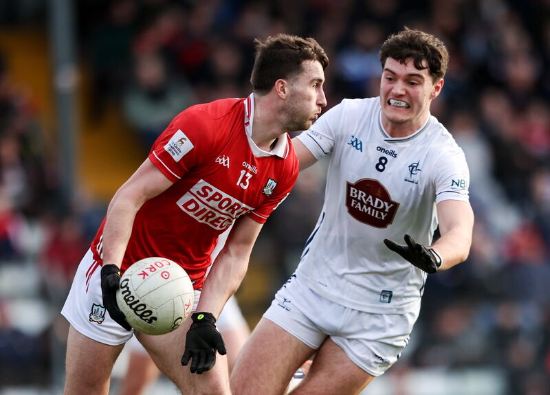 Chris Óg Jones of Cork in action against Callum Bolton of Kildare. Picture: Michael P Ryan/Sportsfile