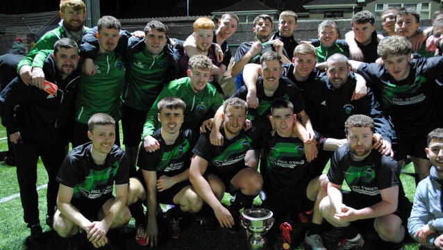 <p>DELIGHT: Waterloo FC celebrate after winning the St. Michael's Cup, following their 3-1 victory over Los Zarcos. Picture: Barry Peelo.</p>