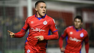 <p>Jack Moylan celebrates after scoring for Shelbourne against Dundalk at Tolka Park. Picture: David Fitzgerald/Sportsfile</p>
