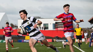 <p>Bobby O’Callaghan of Presentation Brothers College scores a try during the Pinergy Munster Schools Boys Senior Cup final match between Presentation Brothers College, Cork and St. Munchin’s College, Limerick at Virgin Media Park in Cork. Photo by Paul Phelan/Sportsfile</p>