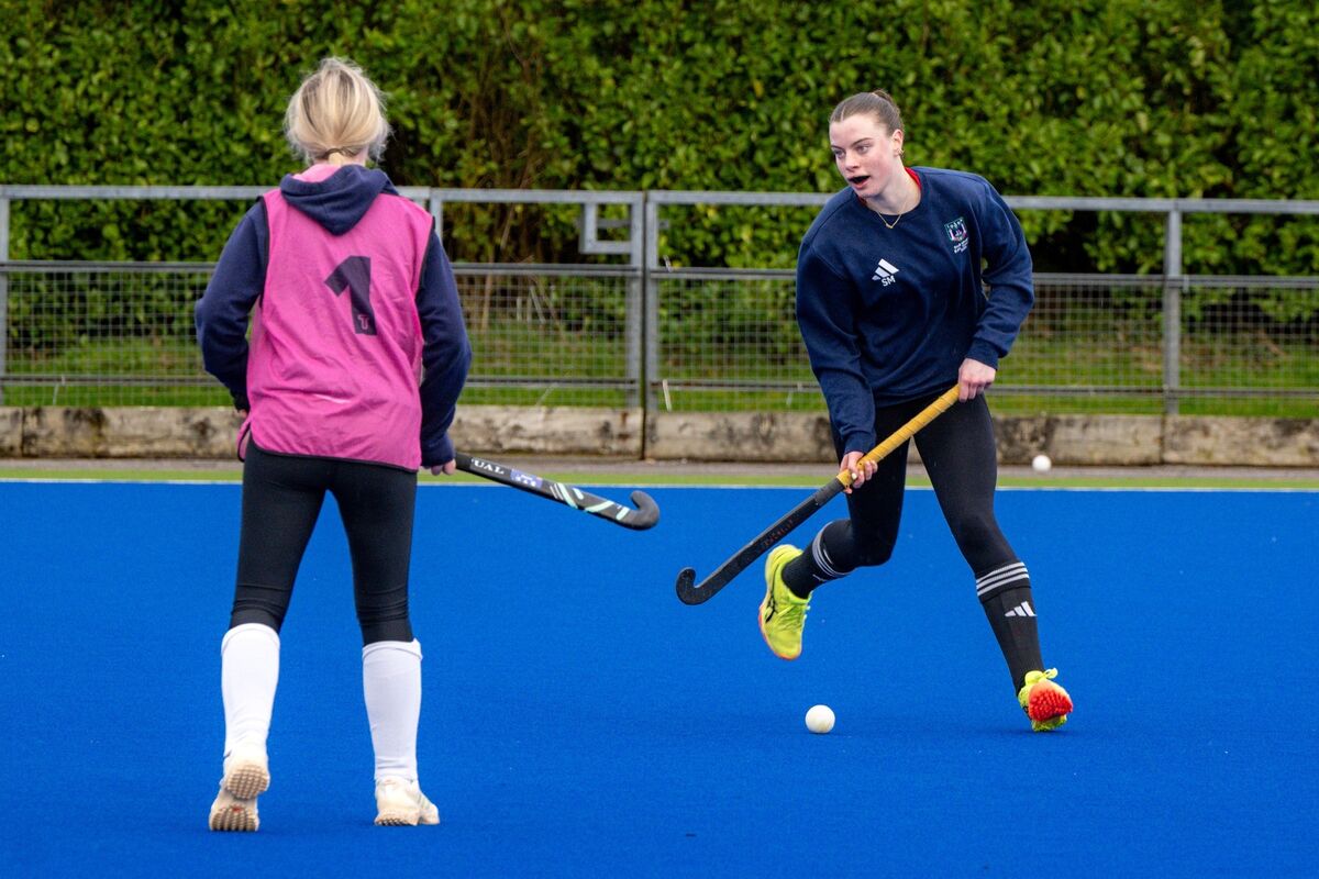 Players from the Scoil Mhuire schoolgirls hockey team in action during a training session at Harlequins Hockey Club. Picture: Chani Anderson