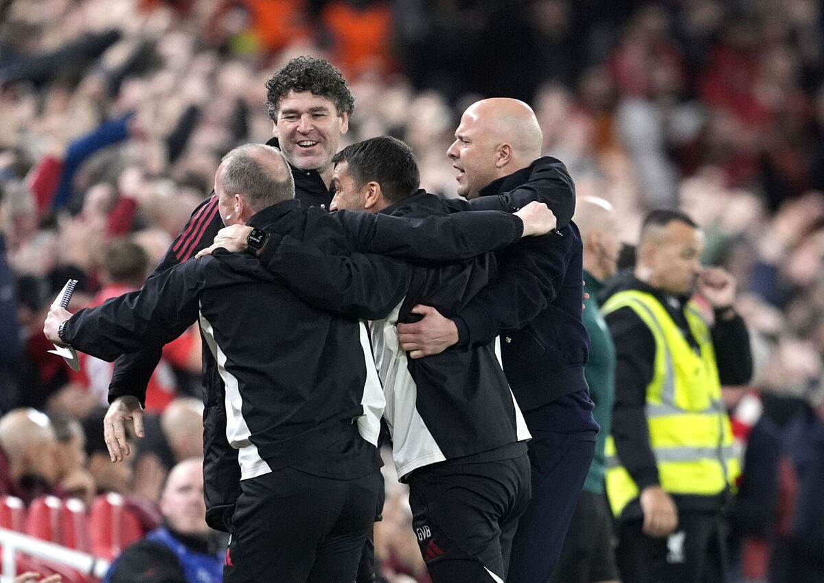 Liverpool manager Arne Slot celebrates the side's first goal of the game on the touchline during the UEFA Champions League round of 16, second leg match at Anfield, Liverpool. Picture: Peter Byrne/PA Wire Liverpool manager Arne Slot celebrates the side's first goal of the game on the touchline during the UEFA Champions League round of 16, second leg match at Anfield, Liverpool. Picture: Peter Byrne/PA Wire