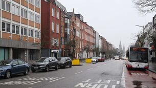<p>The male motorcyclist, after being struck, fell from the bike and was thrown some distance. Picture: Denis Minihane.</p>