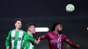 <p>MY BALL: Anthony Adenopo of Cobh Ramblers in action against Dean O#Shea of Bray Wanderers during the SSE Airtricity Men's First Division at St Colman's Park. Picture: Michael P Ryan/Sportsfile</p> <p>MY BALL: Anthony Adenopo of Cobh Ramblers in action against Dean O#Shea of Bray Wanderers during the SSE Airtricity Men's First Division at St Colman's Park. Picture: Michael P Ryan/Sportsfile</p>