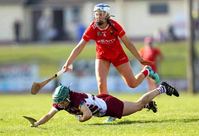 UNDER PRESSURE: Galway's Niamh Mallon with Meabh Cahalane of Cork. Picture: INPHO/Tom O’Hanlon