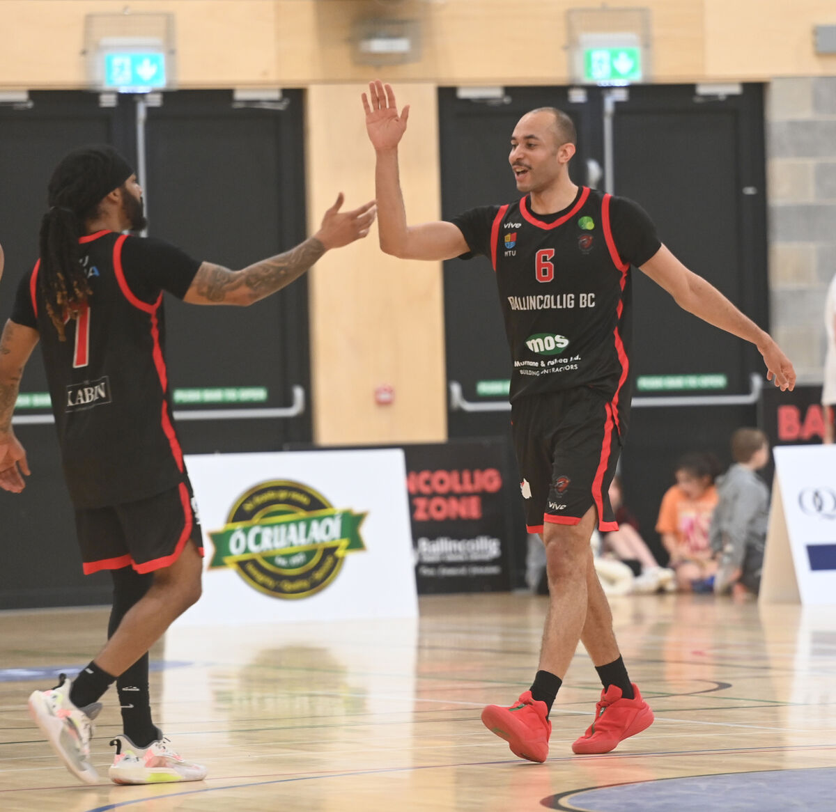 Latrell Jossel (7) congratulates Josh Steel (6) after nailing a superb three. Picture: Larry Cummins