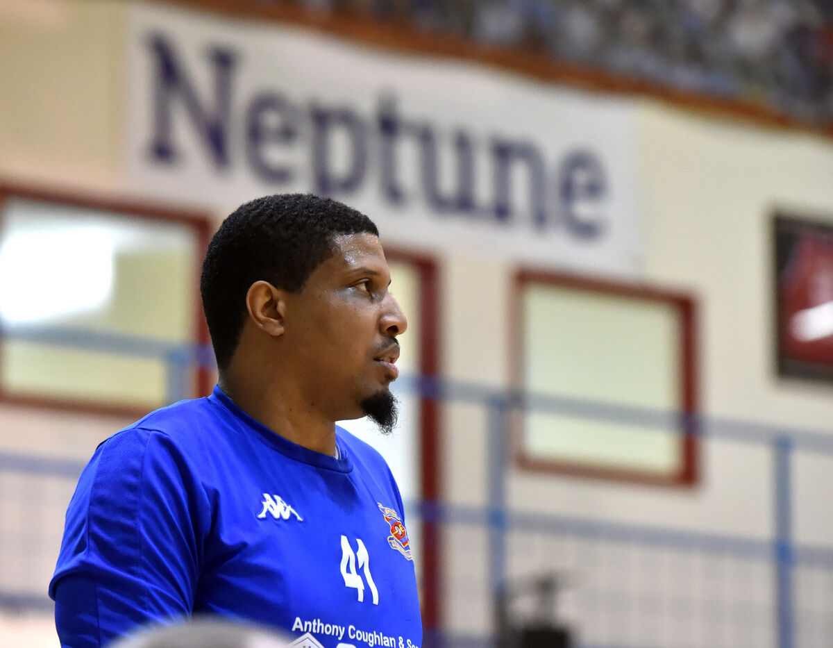 Neptune player/ coach Lehmon Colbert during the game against UCD Marian in the Men's Super League at the Neptune stadium.