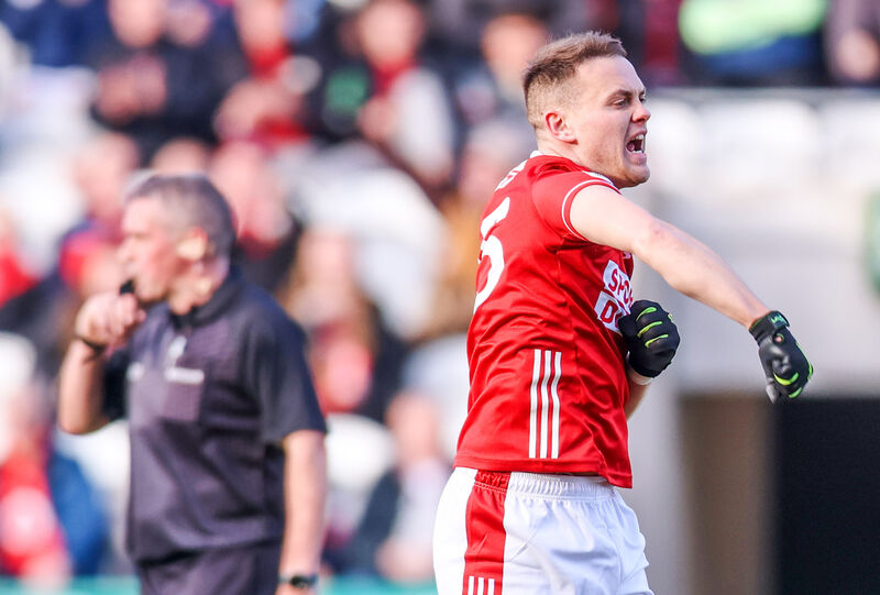 Cork's Steven Sherlock celebrates as referee Brendan Griffin blows the final whistle against Cavan this season. Picture: INPHO/Tom Maher Cork's Steven Sherlock celebrates as referee Brendan Griffin blows the final whistle against Cavan this season. Picture: INPHO/Tom Maher