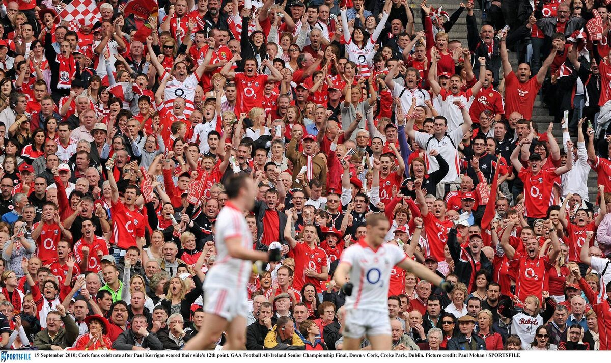 Cork fans celebrate after Paul Kerrigan scored a point at Croke Park in 2010. Picture: Paul Mohan/Sportsfile