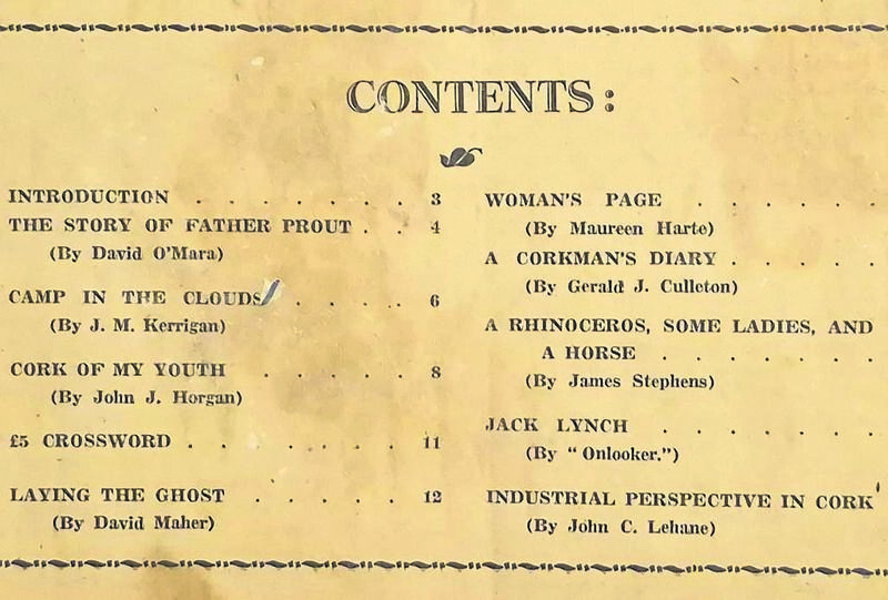The contents page for the first edition of the Shandon magazine in 1947. The contents page for the first edition of the Shandon magazine in 1947.