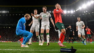 <p>Cristiano Ronaldo of Portugal reacts after his penalty is saved by Republic of Ireland goalkeeper Caoimhin Kelleher during the FIFA World Cup 2026 Group F qualifying match between Portugal and Republic of Ireland at Estádio José Alvalade in Lisbon, Portugal. Photo by Stephen McCarthy/Sportsfile</p>