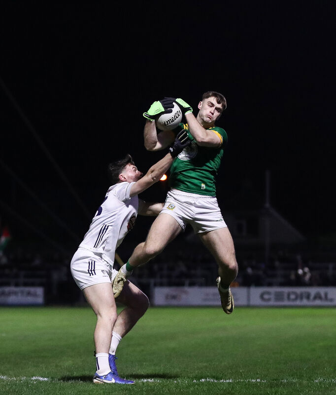 Meath's Sean Rafferty gets to the ball ahead of Kildare's Ben Loakman. Picture: INPHO/Grace Halton Meath's Sean Rafferty gets to the ball ahead of Kildare's Ben Loakman. Picture: INPHO/Grace Halton