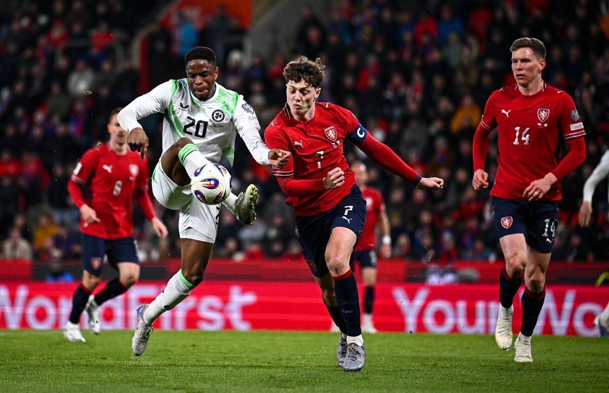 CORKER: Chiedozie Ogbene in action against Ladislav Krejčí of Czechia in Prague on Thursday night. Picture: Seb Daly/Sportsfile CORKER: Chiedozie Ogbene in action against Ladislav Krejčí of Czechia in Prague on Thursday night. Picture: Seb Daly/Sportsfile