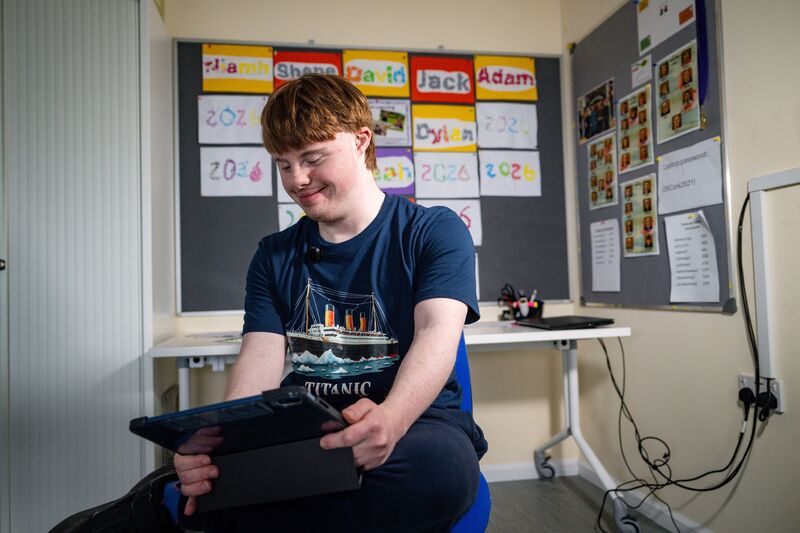 Seán McMahon, who loves the technology lessons at the Field of Dreams, smiles as he looks forward to his upcoming work experience with Penneys.  