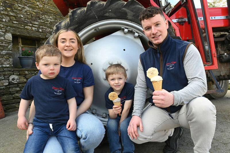 Sister and brother Megan and Aidan Ryan with their nephews Caelan and Donnacha who love to test the ice cream produced on the family farm. Picture: Larry Cummins