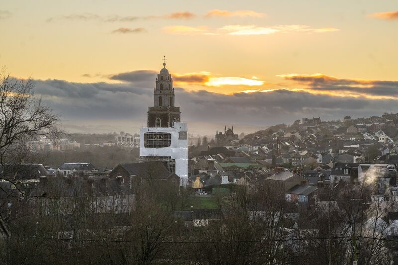 The iconic tower of St Anne's Shandon had been under wraps until recently amid a major conservation and restoration project. Picture: Chani Anderson The iconic tower of St Anne's Shandon had been under wraps until recently amid a major conservation and restoration project. Picture: Chani Anderson