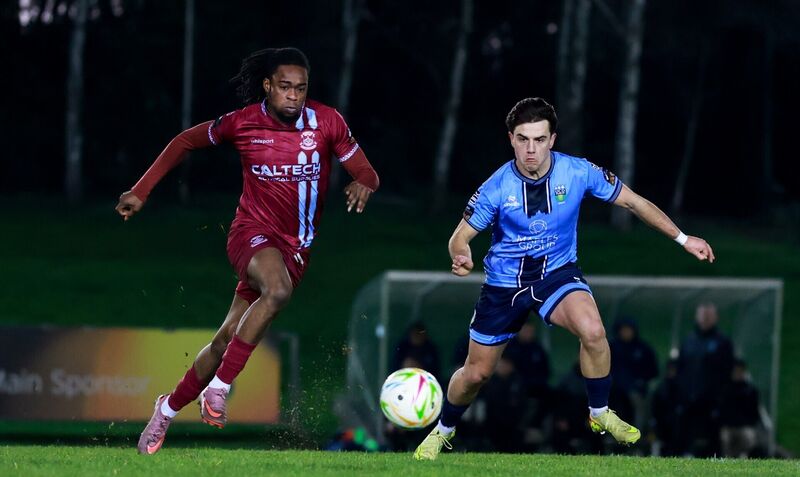 Cobh Ramblers' Anthony Adenopo in action on Friday night. Picture: INPHO/Nick Elliott