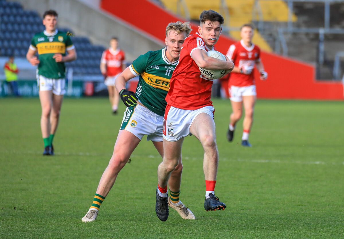 Cork's Ed Myers breaks through the Kerry defence during an U20 football game two years ago. Picture: David Creedon