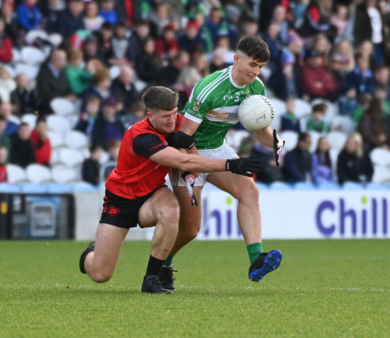 Aghabullogue's Adam Murphy is tackled by Mitchelstown's Pa Magee in 2023. Picture: Eddie O'Hare