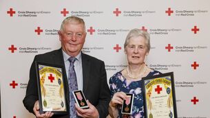 <p>Husband and wife Pat and Margaret Fitzgerald, volunteers with the Irish Red Cross, Bandon Crookstown Branch Irish Red Cross Long Service Awards. Picture: Fennell</p> <p>Husband and wife Pat and Margaret Fitzgerald, volunteers with the Irish Red Cross, Bandon Crookstown Branch Irish Red Cross Long Service Awards. Picture: Fennell</p>