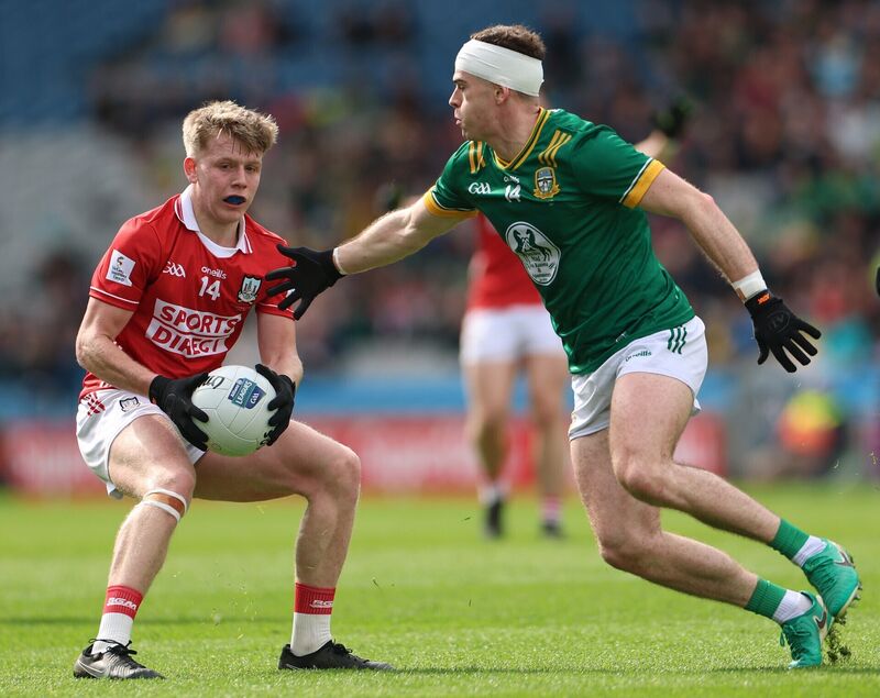 Cork's Dara Sheedy and Eoghan Frayne of Meath in action. Picture: INPHO/James Crombie