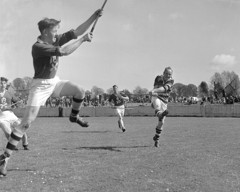 Glen Rovers Christy Ring shoots for goal against UCC during the Cork Senior Hurling Championship game  at the Athletic Grounds in 1955. 