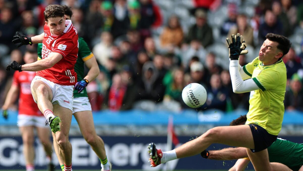 Cork’s Chris Og Jones shoots at Sean Brennan, Meath. Picture: ©Inpho/James Crombie