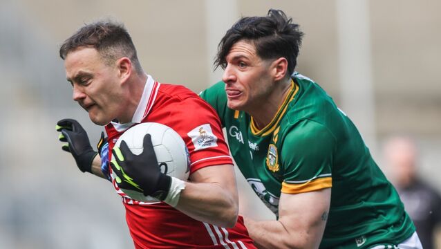 <p>Cork's Steven Sherlock and Seamus Lavin of Meath during the Allianz Football League Division 2 Final, Croke Park. Picture: ©Inpho/Tom Maher</p>