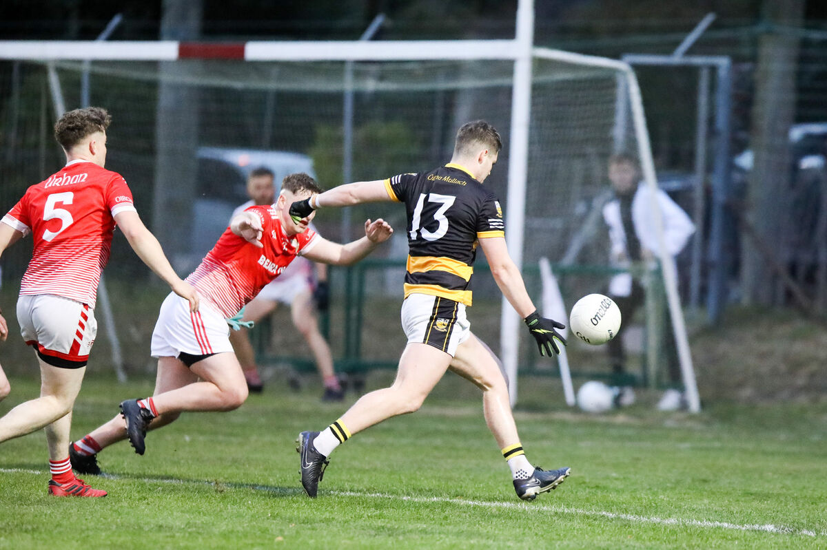 Buttevant's Conor Hanlon kicks a point against Urhan. Picture: David Creedon