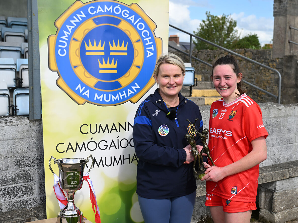  Christine Ryan, Chairperson of Munster Camogie presenting Cork's Amy sheppard with the player of the match award after their win over Tipperary in the Munster U23 Camogie final at Kilmallock, Co Limerick. Picture Dan Linehan