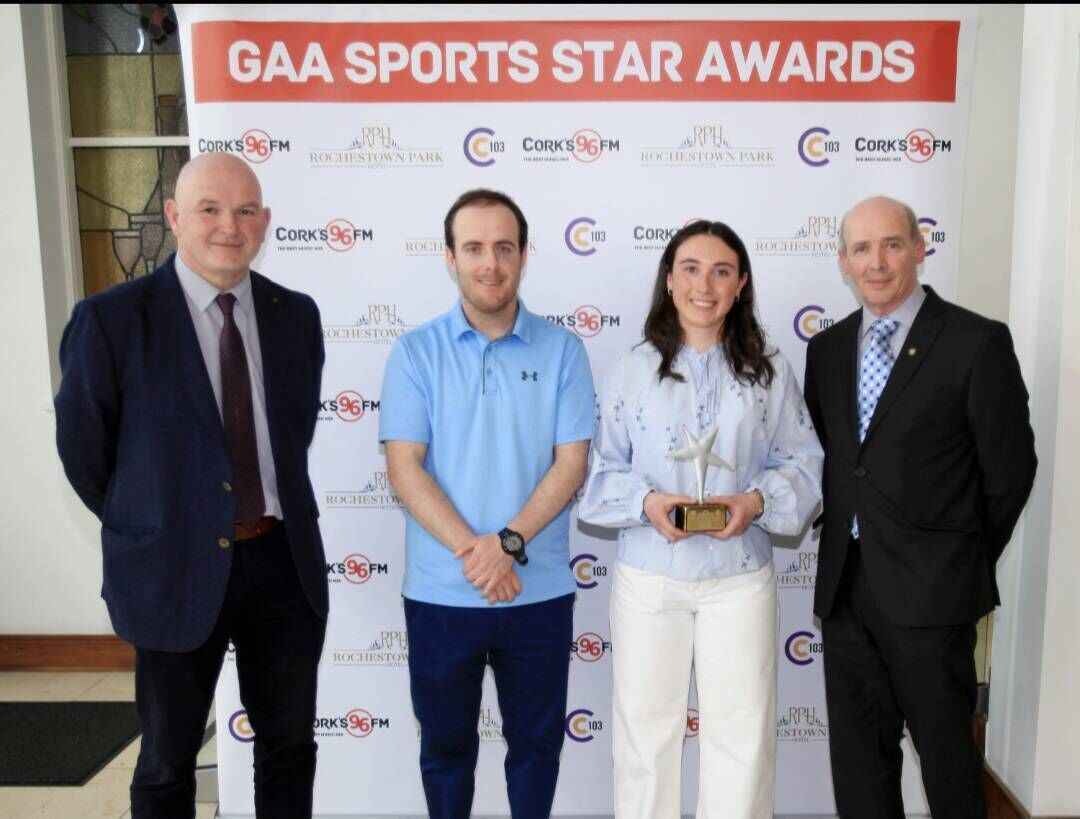 Cork senior camogie manager Ger Manley, The Echo's Barry O'Mahony, latest winner Méabh Murphy and Cork camogie chairperson Padraig Treacy. Picture: Tony O'Connell