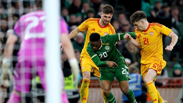 <p>Republic of Ireland vs North Macedonia: Ireland's Chiedozie Ogbene with Imran Fetai and Reshat Ramadani of North Macedonia</p> <p>Republic of Ireland vs North Macedonia: Ireland's Chiedozie Ogbene with Imran Fetai and Reshat Ramadani of North Macedonia</p>