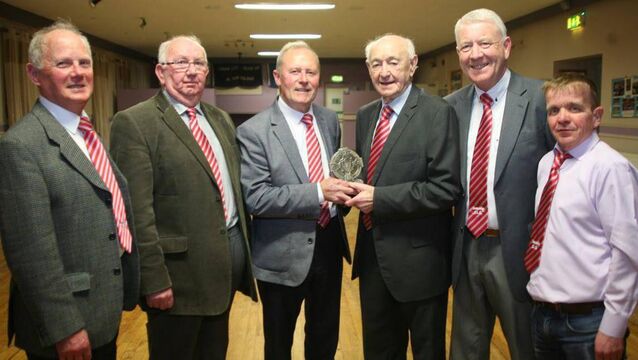 <p>A presentation by City Division Officers to Seandún Board President Mick Barry on his appointment to President of Cork County Board held in Brian Dillons GAA Club with L/R: Sean McCarthy, Runai; John Sweeney,Vice Chairman; Derry Murphy, Chairman; Mick Barry, President; Derry Collins, Vice President and Tommy Martin, Treasurer. <span class="contextmenu emphasis CaptionCredit">Picture: Derek Connolly</span>
            </p>