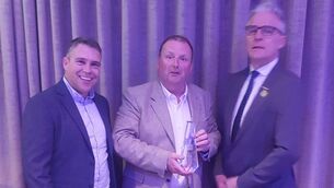 <p>MTU Cork GAA officer Kevin O'Callaghan, Keith Ricken and GAA president Jarlath Burns in Dublin on Monday.</p>